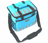 Polyester 600D streift Isolierpicknick-Tasche mit Totalisator-Griff, Blau/Grün ab